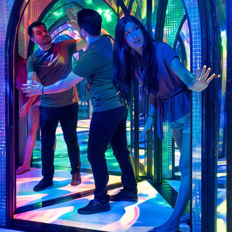 couple inside mirror maze