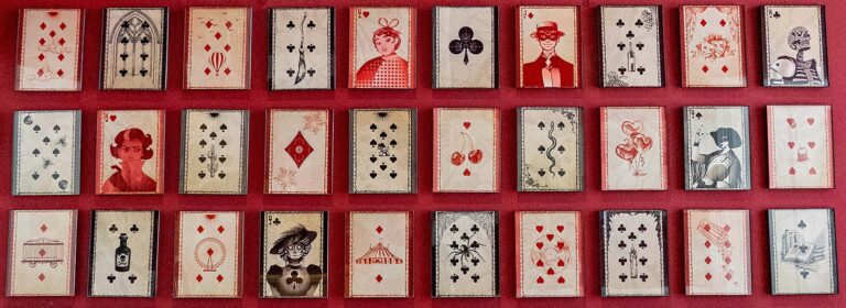 magic cards hanging on wall