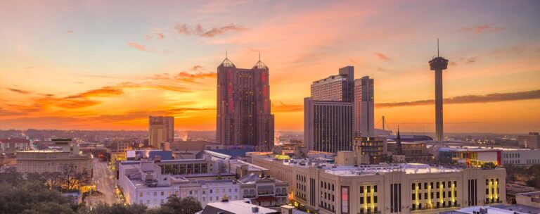 San Antonio skyline at sunset