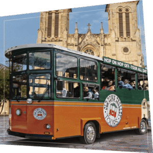 San Antonio trolley in front of San Fernando Cathedral